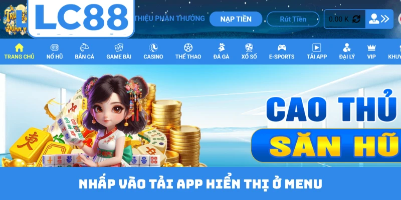 Nhấp vào tải app hiển thị ở menu